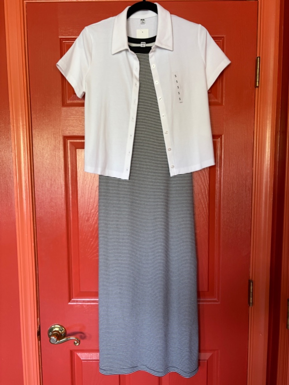 UNIQLO 2 PC Set: Women’s Mini Button Polo Shirt + Ribbed Bra Maxi Dress, Size S